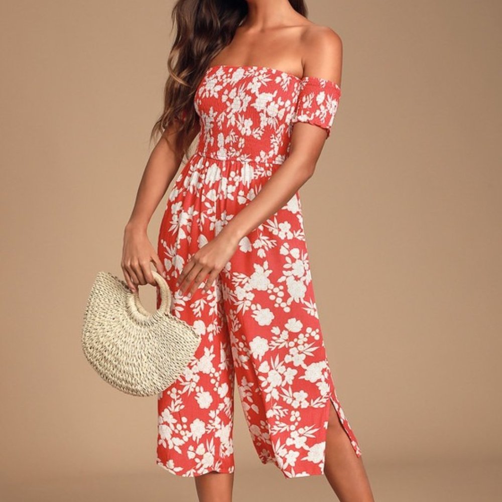 Lulus Summer Nights Floral Print Culotte Jumpsuit Size Small